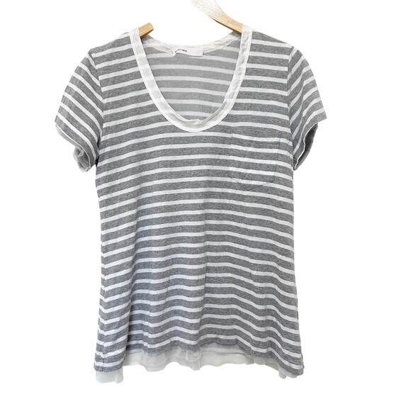 Sacai Luck Gray White Striped Short Sleeve T Shirt Sz M - Picture 1 of 5
